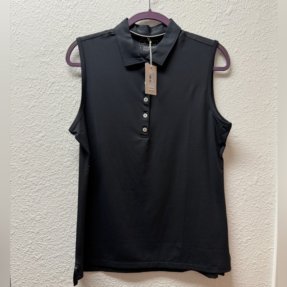 Peter Millar Black Sleeveless Polo Tank